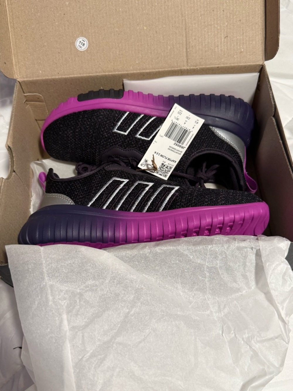 adidas Kaptir flow 2.0k Black Knit Sneakers with Purple-Pink Gradient Sole 4.5
